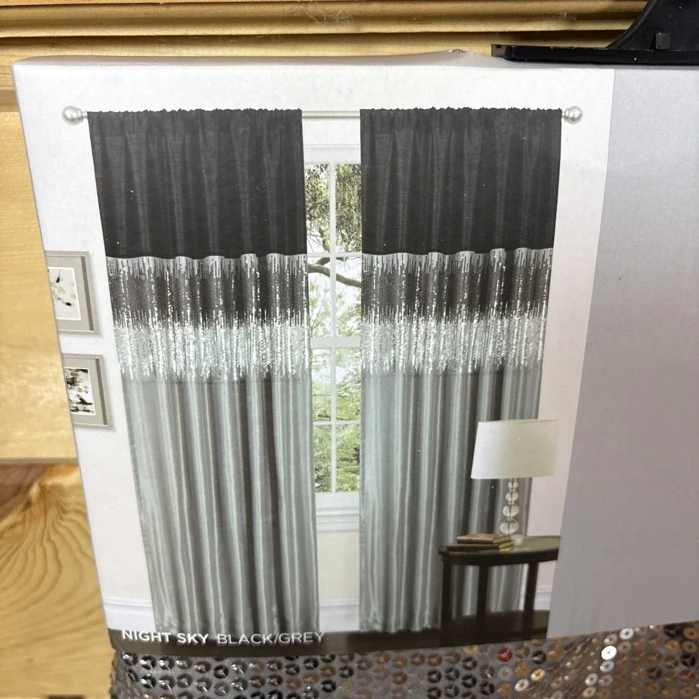 Lush Decor Night Sky Sequin Curtain Panel 42x84 Black Grey Silver C01448Q12